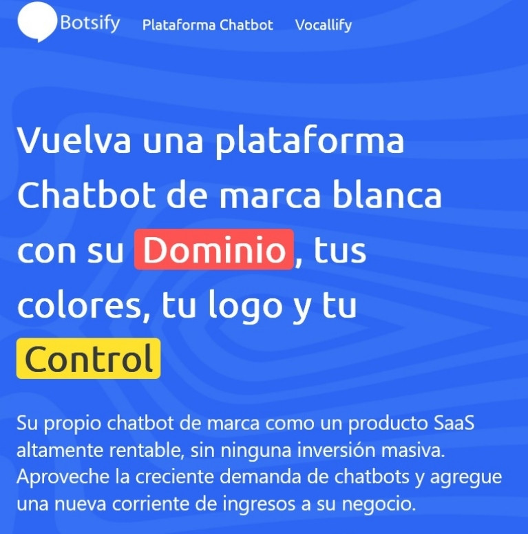 Imagen de la home de Botsify, otra buena página para crear chatbots