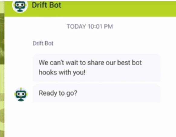 La imagen muestra la ventana de chat de Drift Bot