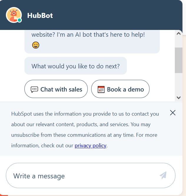 Ventana del chat de HubBot, el chatbot de HubSpot