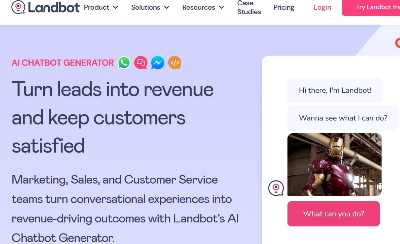 Imagen de la página de inicio de Landbot, una de las mejores opciones para crear chatbots en webs