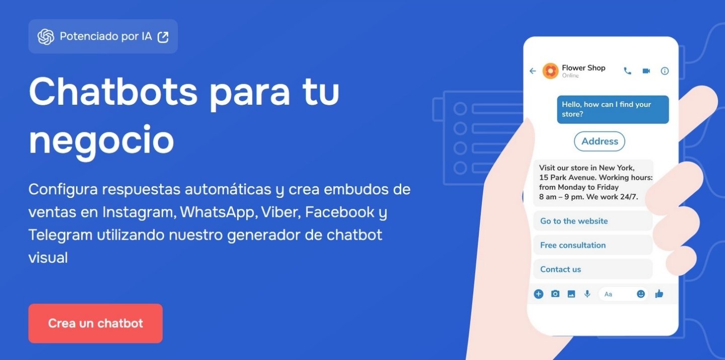La imagen muestra la home de SendPulse, una de las mejores webs para crear chatbots